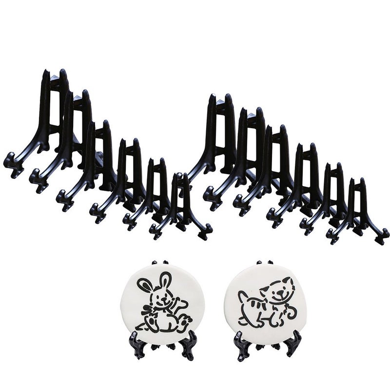 SK 3" High Black Plastic Display Stands Plate Holders to Display Pictures, Cookie, Placecards, Pack of 12 Easels (Black) - Image 1